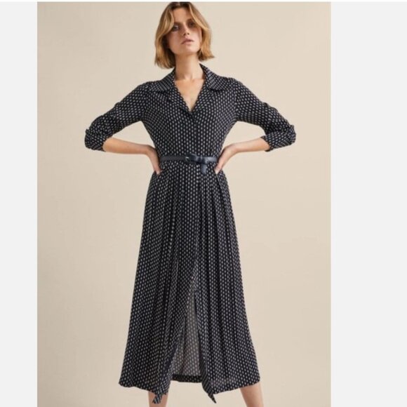 Massimo Dutti Dress Womens 2 Black White Diamond Checkered Print Button Front - Picture 9 of 15